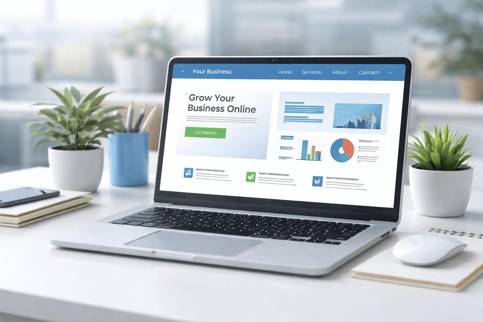 Business website design and development on laptop